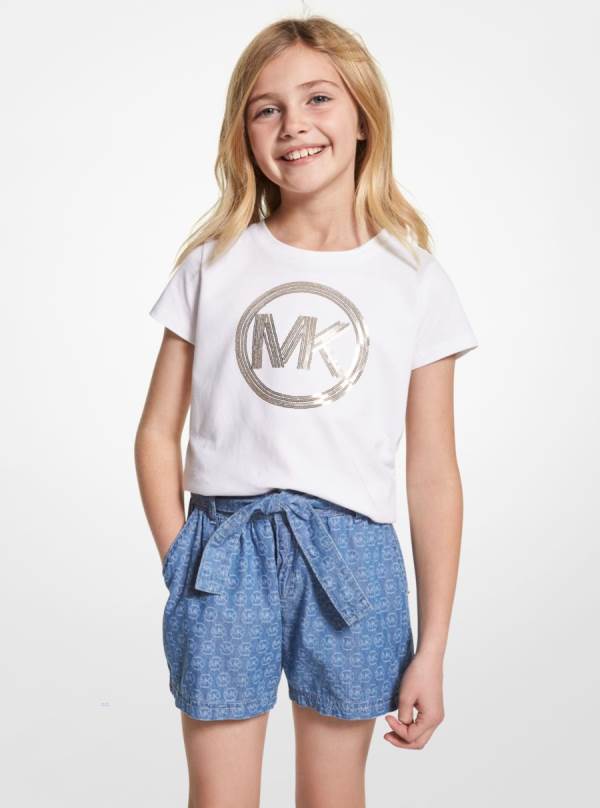 Detske Tricko Michael Kors Girls Sequined Logo Cotton Biele - Oblecenie Michael Kors Slevy | LTCQX-3701